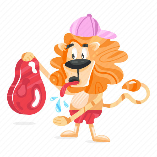 Lion meat, lion meal, lion steak, lion eating, lion food illustration - Download on Iconfinder