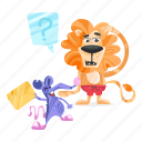 naughty rat, confused lion, naughty mouse, lion mouse, lion friend