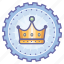 achievement, award, badge, crown, gear, king, wreath 