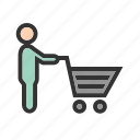 cart, grocery, pushing, shelf, shopping, store, supermarket