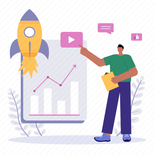 Marketing, growth, advertising, chart, finance, business, launch illustration - Download on Iconfinder