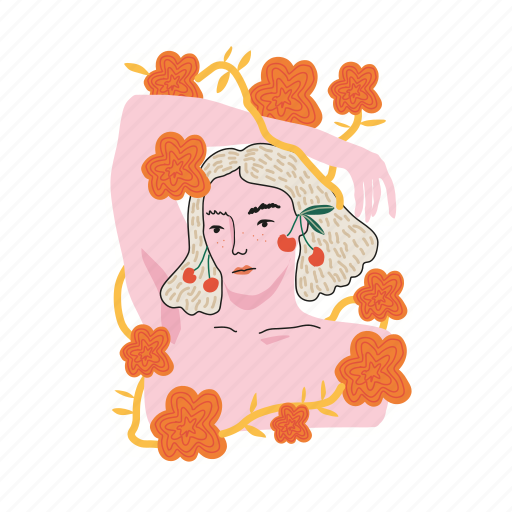 Girl, portrait, woman, female, floral, blooming, character illustration - Download on Iconfinder