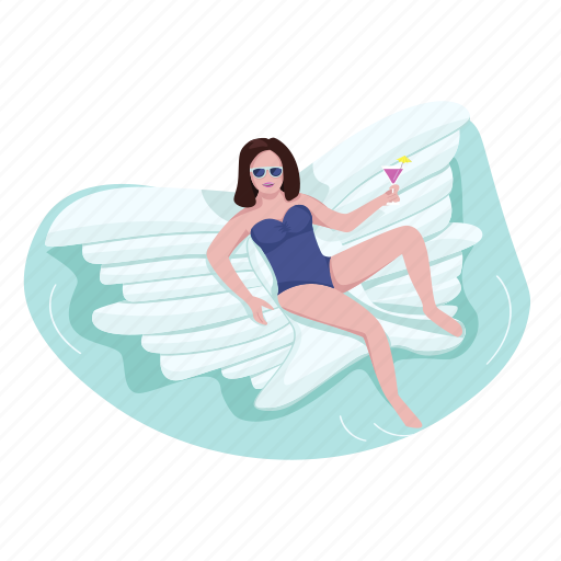 Air mattress, inflatable, woman, drink, margarita illustration - Download on Iconfinder