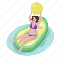 air mattress, inflatable, woman, avocado, play ball 