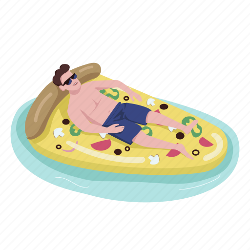 Air mattress, inflatable, man, relax, pizza illustration - Download on Iconfinder