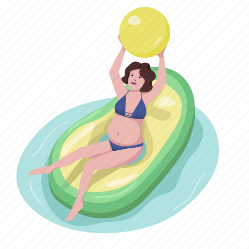 Air mattress, inflatable, pregnant woman, avocado, ball illustration - Download on Iconfinder
