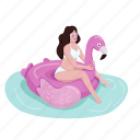 air mattress, inflatable, girl, flamingo, floating 