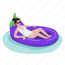 air mattress, inflatable, eggplant, woman, cocktail drink 