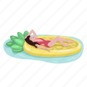 air mattress, inflatable, woman, pineapple, floating 
