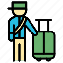 airport, flight, travel, trip, suitcase, officer, people