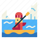 boat, ice, kayak, mountain, river, sea