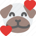 pug, smiling, with, hearts, emoticons, animal