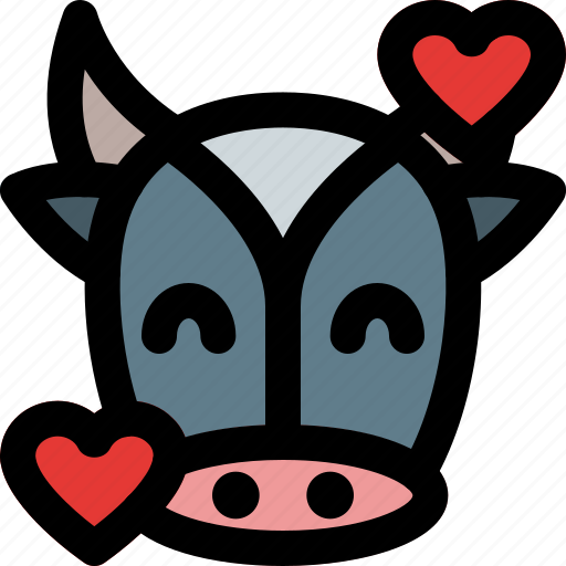 Cow, smiling, with, hearts, emoticons, animal icon - Download on Iconfinder