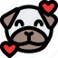 pug, smiling, hearts, emoticons, animal 