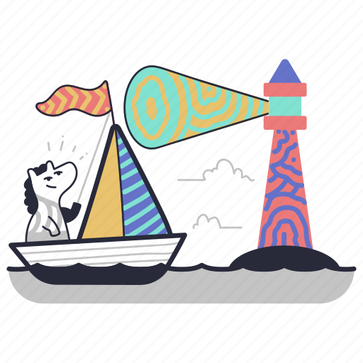 Navigation, enlightenment, lighthouse, direction, ship, sea, ocean illustration - Download on Iconfinder