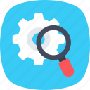 analysis, cog, find solution, magnifier, search setting 