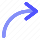 arrow, curved, direction, right