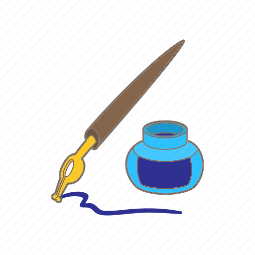 Blue, cartoon, classic, education, ink, inkstand, pen icon - Download on Iconfinder