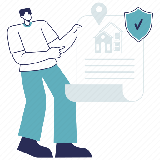 House, certificate, insurance, document, agreement, broker, real estate illustration - Download on Iconfinder