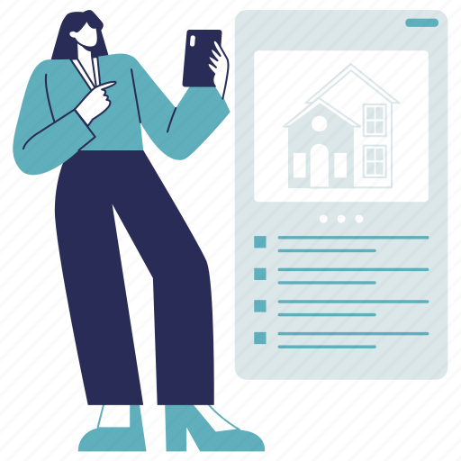 Online real estate, transaction, mobile, app, application, broker, real estate illustration - Download on Iconfinder