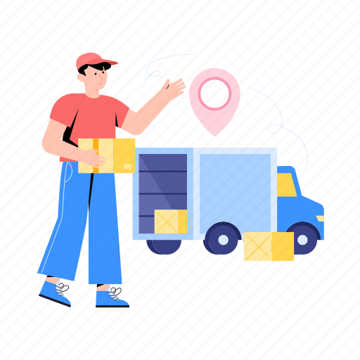Delivery location, delivery truck, delivery vehicle, parcel delivery, cargo truck illustration - Download on Iconfinder