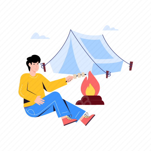 Campfire, camping, bonfire, bbq, outdoor food illustration - Download on Iconfinder