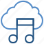 cloud, multimedia, music note, storage, wireless 