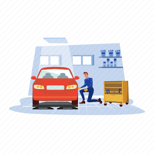 Checking, mechanic, car, auto, maintenance, automobile, washing illustration - Download on Iconfinder