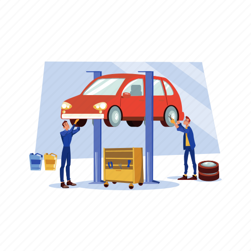Checking, mechanic, car, auto, maintenance, automobile, washing illustration - Download on Iconfinder