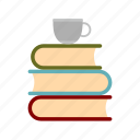 books, cup, education, learning, literature, page, tea