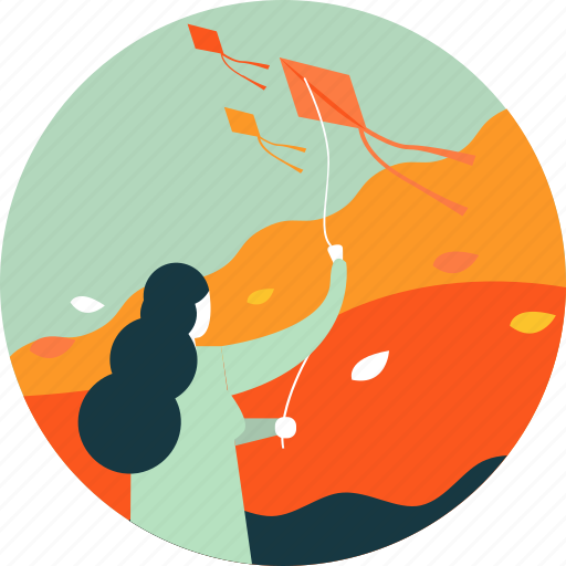 Autumn, kite, play, season, weather, wind, woman icon - Download on Iconfinder