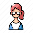 avatar, face, female, glasses, hair, lady, tie