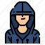 avatar, hacker, hoodie, man, men, profile, user 