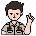 man, pointing, hand, gesture, officer, teacher, uniform