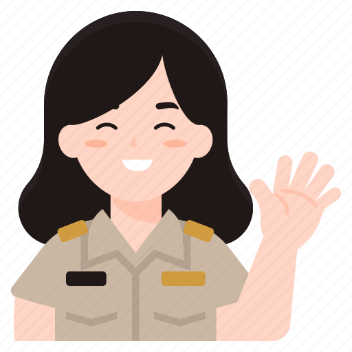 Woman, hello, hand, gesture, officer, teacher, uniform icon - Download on Iconfinder