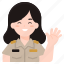 woman, hello, hand, gesture, officer, teacher, uniform 