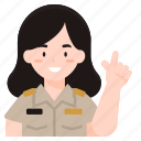 woman, pointing, hand, gesture, officer, teacher, uniform