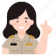 woman, pointing, hand, gesture, officer, teacher, uniform 