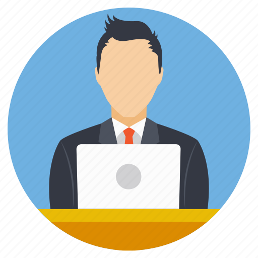 Man working, office employee, office job, working man, working on laptop icon - Download on Iconfinder