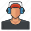 avatar, headphones, headset, man, music, profile, user 