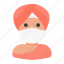 avatar, hindu, man, medical mask, profile, user 