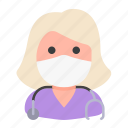 avatar, medical mask, nurse, profile, user, woman