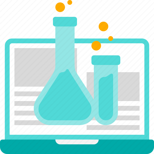 Online learning, education, elearning, alchemy, flask, laboratory, laptop icon - Download on Iconfinder