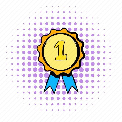 Comics, first, halftone, medal, place, purple, rosette icon - Download on Iconfinder