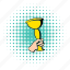 comics, cup, golden, halftone, hand, holding, trophy 