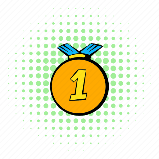 Comics, first, gold, halftone, medal, place, ribbon icon - Download on Iconfinder