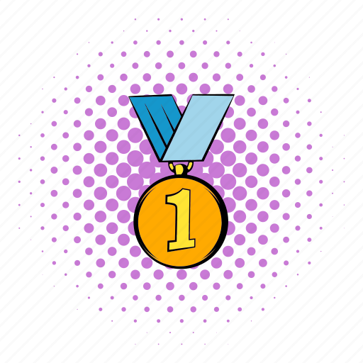 Comics, first, gold, halftone, medal, place, purple icon - Download on Iconfinder