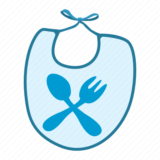 Baby, bib, cartoon, clothing, fork, meal, spoon icon - Download on Iconfinder