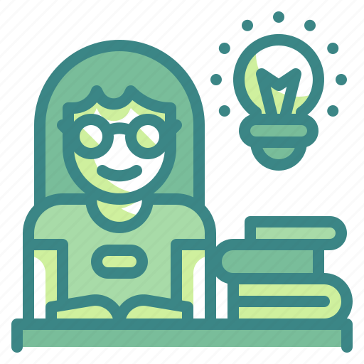 Avatar, book, idea, lightbulb, planning, thinking, woman icon - Download on Iconfinder