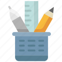 pen, holder, stationery, pencil, ruler, equipment
